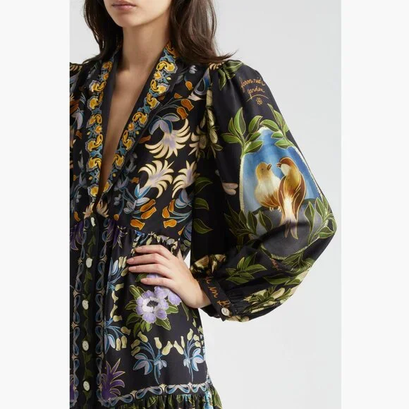 FARM Rio Black Winter Garden Mini Shirt Dress, NWT